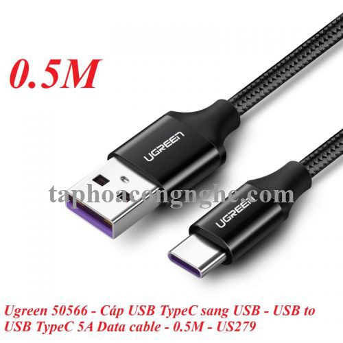 Ugreen 50566 0.5M 5A Cáp dữ liệu USB Type-C sang USB 2.0 màu đen US279 30050566